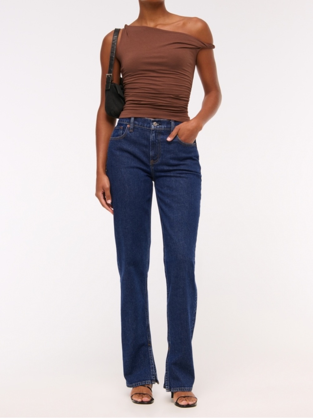 Abercrombie Curve Love Mid Rise 90s Straight Dark Vent Hem Jean